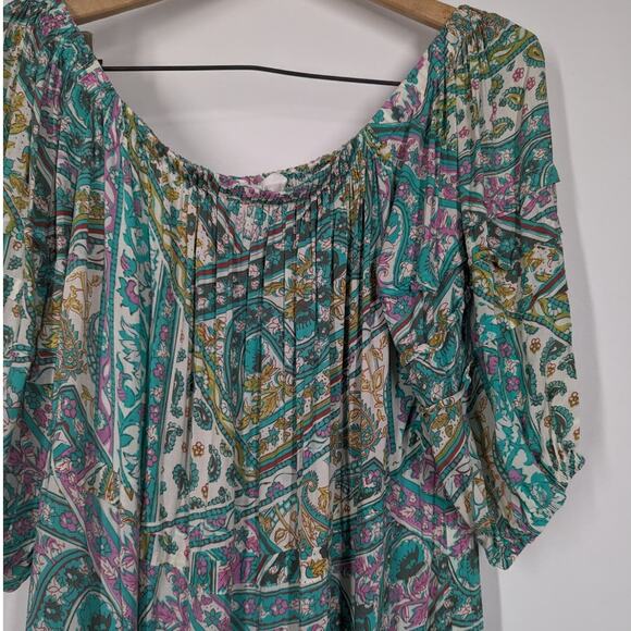 BA&SH Faga Off The Shoulder Midi Dress Size Small Green Paisley Preowned - Picture 5 of 13